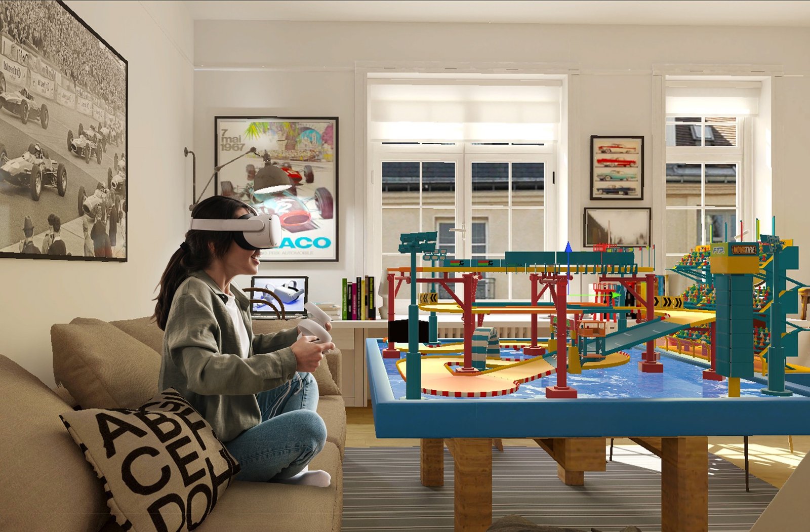 Player racing in Loony Laps with a VR headset